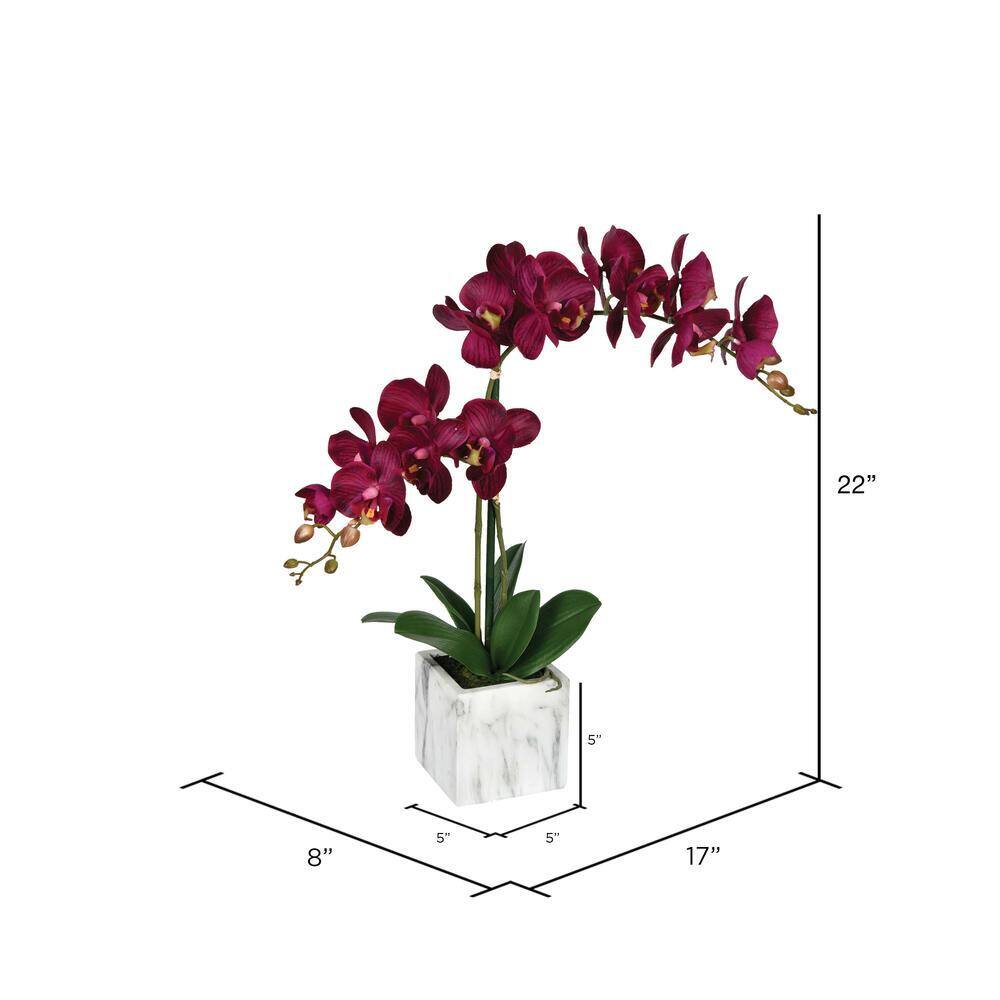 22" Dark Purple Artificial Orchid Spray in Ceramic Pot