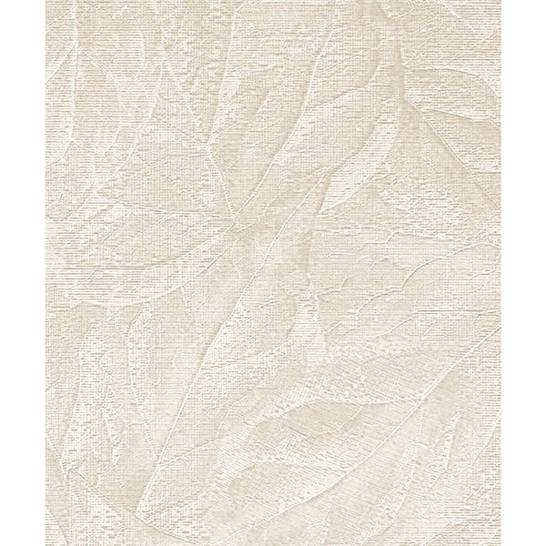 Aspen Bone Leaf Textured Non-pasted Vinyl Wallpaper