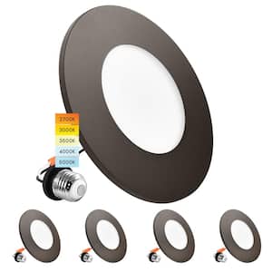 3-4 in. Integrated LED Flush Mount & Recessed Light, 7.5W, 5CCT, 650LM, Dimmable, J-Box or 4 in. Housing, Bronze 4 Pack