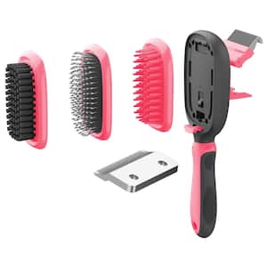 Conversion 5-in-1 Interchangeable Dematting and Deshedding Bristle Pin and Massage Grooming Pet Comb Pink