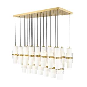 Cayden 54 in. 23-Light Modern Gold Linear Chandelier with Clear Plus Etched Opal Glass Shades