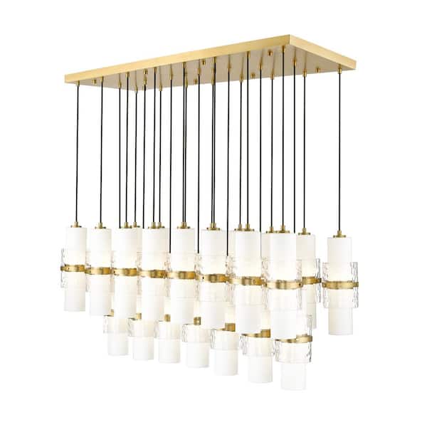 Unbranded Cayden 54 in. 23-Light Modern Gold Linear Chandelier with Clear Plus Etched Opal Glass Shades