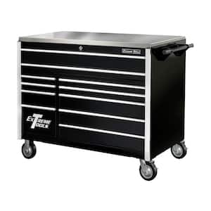 55 in. 11-Drawer Professional Roller Cabinet with Stainless Steel Work Surface in Black