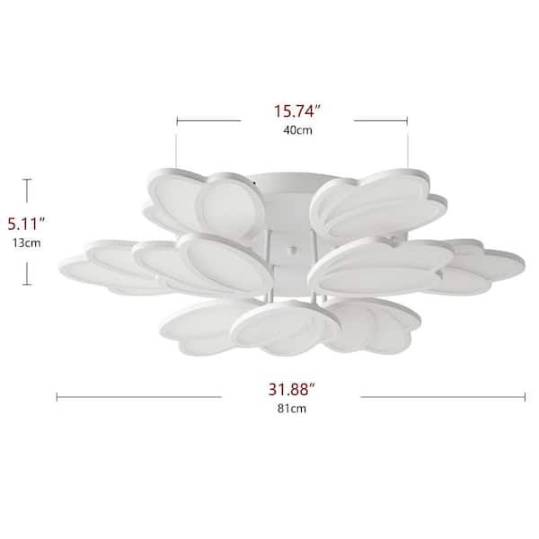 DEWDROP 31.88 in. Matte White Cluster Dimmable Metal Flower Petals