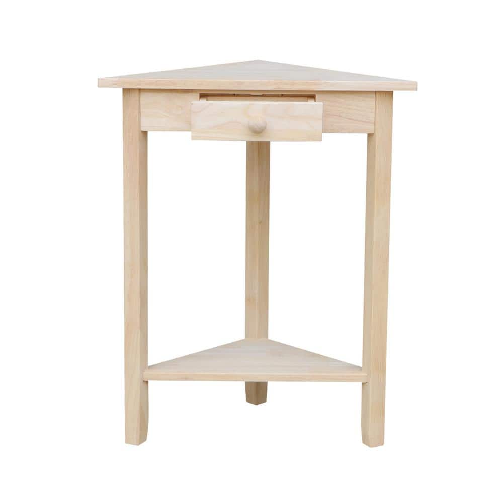 Classic Unfinished Solid Parawood Corner End Table with Storage