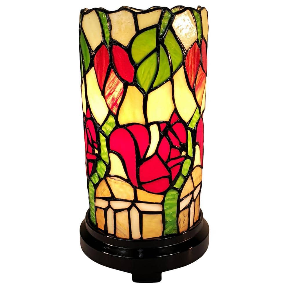 Tiffany Style Stained Glass Floral Mini Table Lamp with Bronze Base