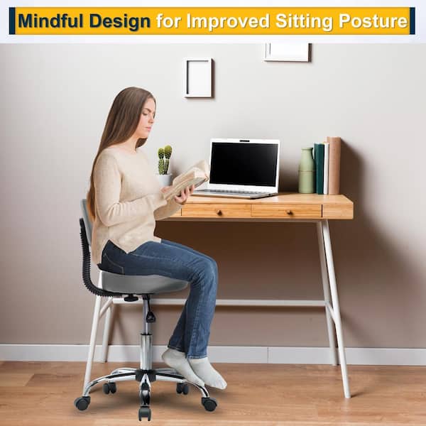 MAYKOOSH Gray Adjustable Drafting Stool with Wheels and Backrest