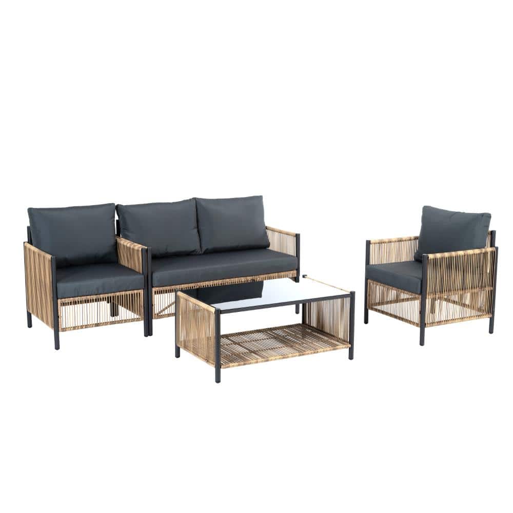 4-Piece Patio Conversation Set Outdoor PE Wicker Sofa Set with Grey Cushions price history on PriceWatchPro