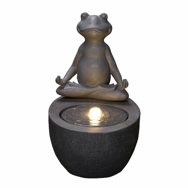 HI-LINE GIFT LTD Meditating Frog Polyresin Cascade Fountain with LED Lights