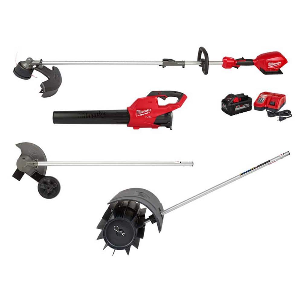 Milwaukee M18 FUEL 18-Volt Lithium-Ion Brushless Cordless Electric String Trimmer/Blower Combo Kit w/Rubber Broom, Edger (4-Tool) -  3000-4018
