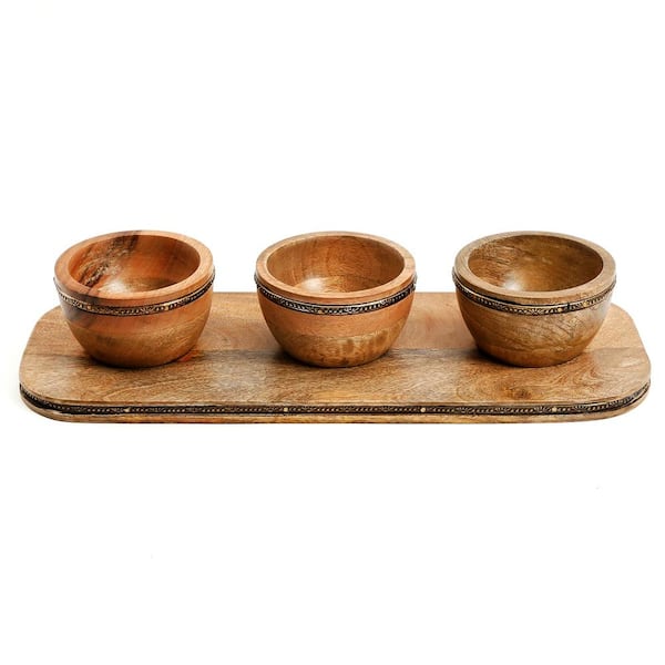 Gibson Elite Elite Pinehurst 3 Piece 4 In Wood Condiment Bowls And Tray Set 985105286m The Home Depot