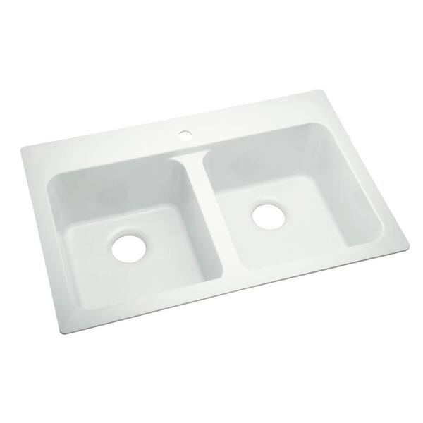STERLING KOHLER Breeze Drop-In Vikrell 33x22x8 1-Hole Double Bowl Kitchen Sink in White
