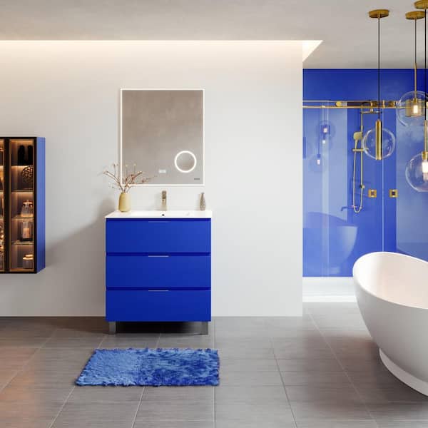 Malmo 32 in. Single Sink Blue Bath Vanity with White Porcelain Top (Assembled)