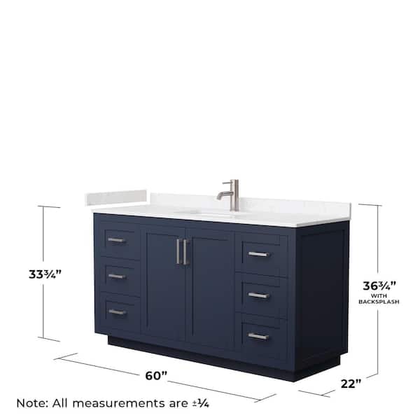 Miranda 60 in. W Single Bath Vanity in Dark Blue with Cultured Marble Vanity Top in Light-Vein Carrara with White Basin