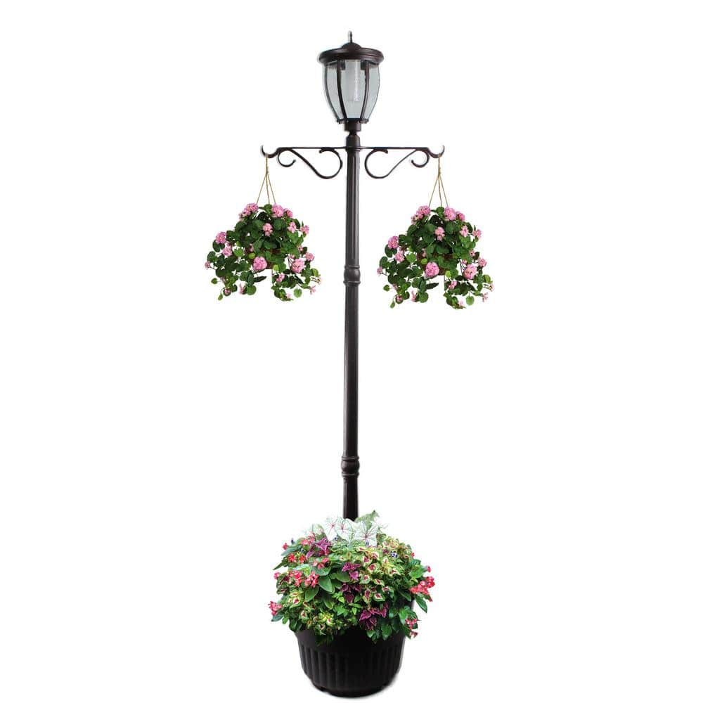 Sun-Ray Kenwick 1-Light Outdoor Black Integrated LED Lamp Post and Planter