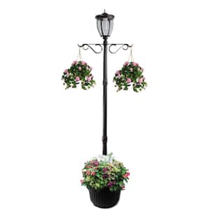 Kenwick 1-Light Outdoor Black Integrated LED Lamp Post and Planter