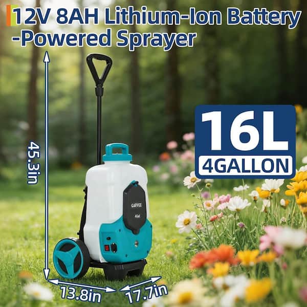 Garvee 4 Gal. Multi-Purpose Battery Powered Electric Sprayer with Wheeled  Cart, 6 Nozzles and 2 Wands TYYPPG_33SMEQ5P - The Home Depot