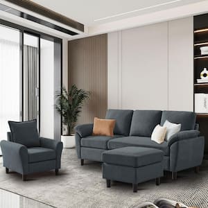 3-Piece Bluish Grey Fabric Living Room Set