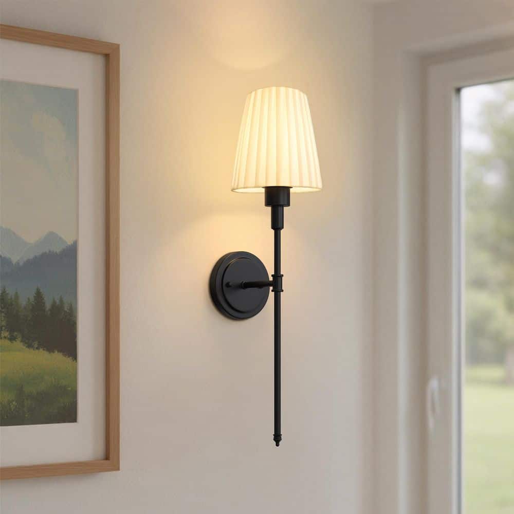 25 in. 1-Light Black Wall Sconce Set of 2, Wall Lights with Pleated Fabric Shade for Bedroom and Living Room price history on PriceWatchPro