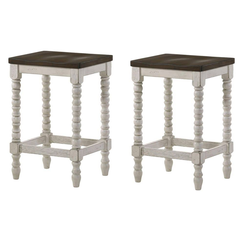 Rebman 24 in. Dark Walnut and Antique White Wood Counter Height Stool (Set of 2) -  Furniture of America, IDF-3584DW-ST