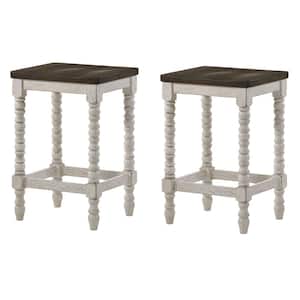 Rebman 24 in. Dark Walnut and Antique White Wood Counter Height Stool (Set of 2)