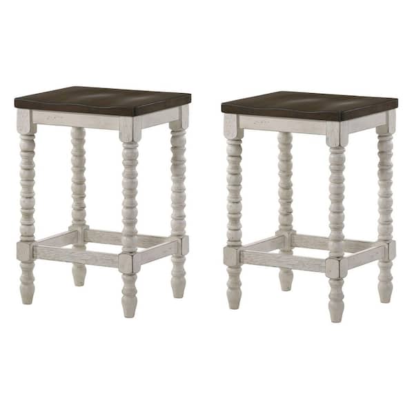 Furniture of America Rebman 24 in. Dark Walnut and Antique White Wood Counter Height Stool (Set of 2)