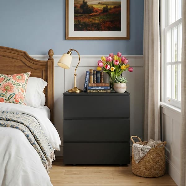 black dresser 3 drawer Kingdely 3-Drawer Wood 30 in. W Chest of Drawers Bedside Table Storage Freestanding Cabinet trend:Y2K BALLET 6/26 Black Illusion Lace Top Size:44 Regular are you one of