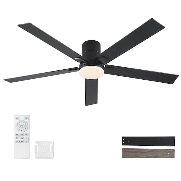 Stylish 60 in. Indoor Black Flush Mount Ceiling Fan with Integrated LED, Remote Control and 5-Reversible Blades