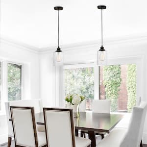 Annecy 1-Light Plug-In or Hardwire Dark Bronze Pendant Light with Seeded Glass Shade