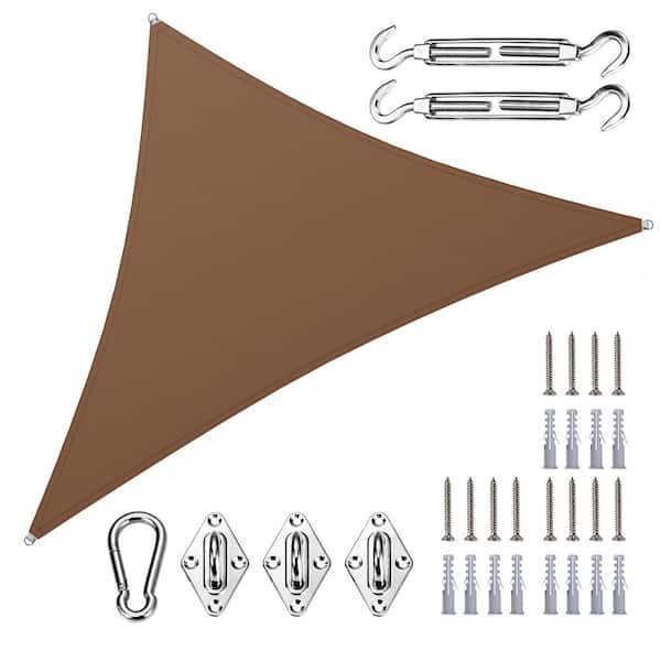16 ft. x 16 ft. x 16 ft. Triangle Waterproof Shade Sail with Hardware Kit-Brown