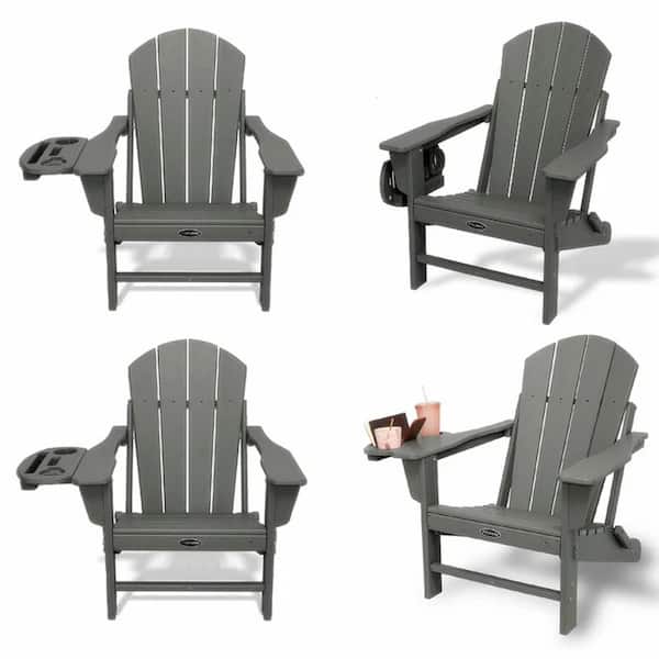 Unbranded HDPE Grey Folding Outdoor Adirondack Chair (4-Pack)