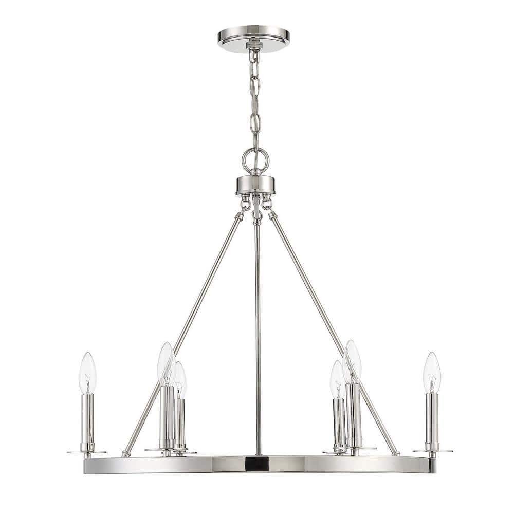 Polished Nickel 6-Light Wagon Wheel Chandelier