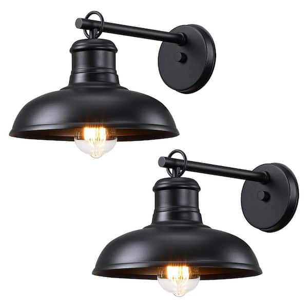 pasentel 7.5 in. 1-Light Black Outdoor Hardwired Barn Wall Light Lantern Sconce with No Bulbs Included (2-Pack)