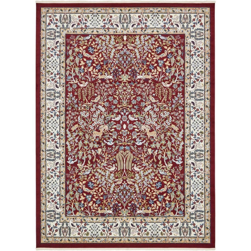 Burgundy Elegance 10' x 13' Stain-Resistant Synthetic Area Rug