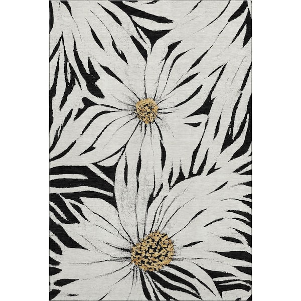 Mayfield Premium Machine Washable Abstract AMF2263 Black 8 ft. x 10 ft. Area Rug