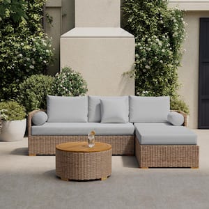 Lake Mills Brown 3-Piece Wicker Outdoor Sectional Set with Gray Cushions