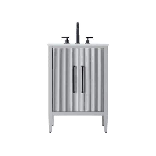 24 in. Single Sink Grey Bath Vanity with White Engineered Marble Top