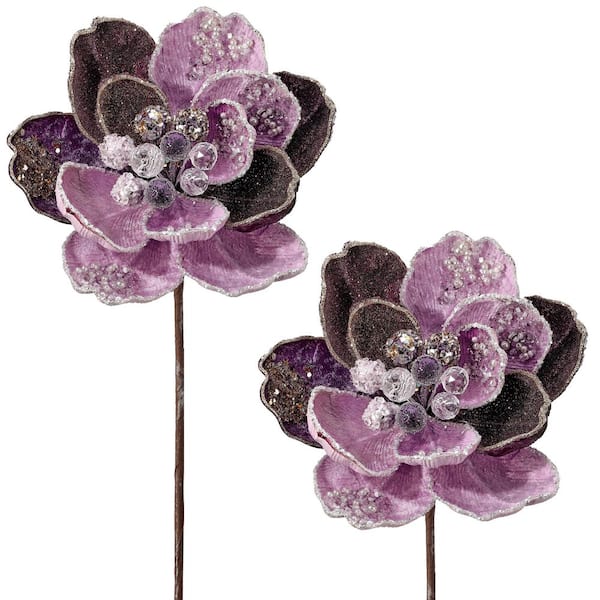 24 in. Artificial Iced With Jewel Encrusted Magnolia Stem