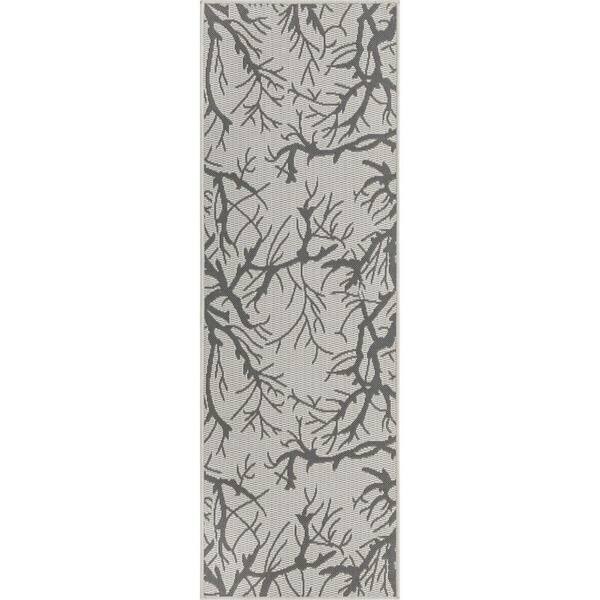 Unique Loom Outdoor Botanical Branch Light Gray 2 ft. x 6 ft. 1 in ...