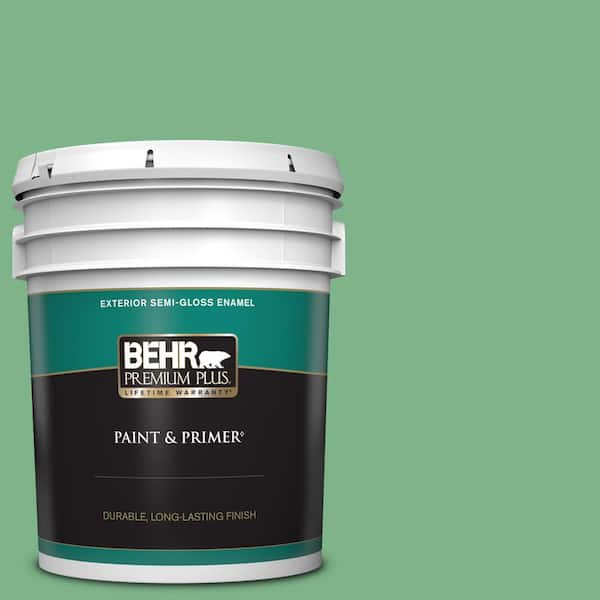 BEHR PREMIUM PLUS 5 gal. #460D-5 Tree Fern Semi-Gloss Enamel Exterior Paint & Primer