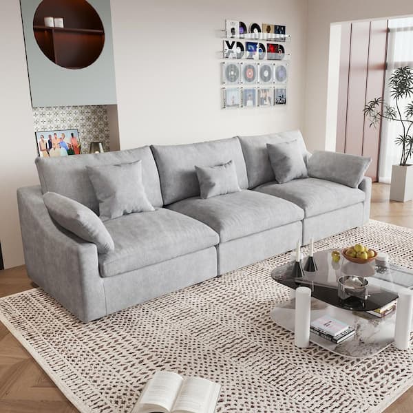 119 in. Square Arm Linen 3-Piece Oversized Modern Comfy Cloud Modular Sectional Sofa Couch in Gray