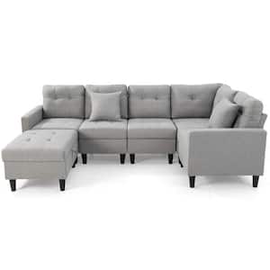 80 in. W Square 2-piece Fabric L-shaped Sectional Sofa in Gray with Storage Ottoman