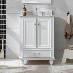 Melissa 24 in. W x 22 in. D Bath Vanity in Grain White with Carrara White Engineered Stone Vanity Top with White Sink