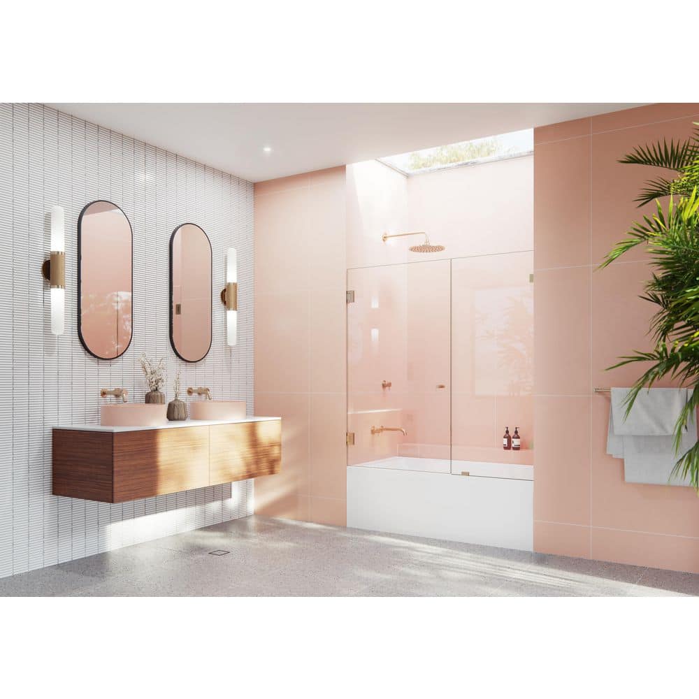 Illume 56.25 in. W x 58.25 in. H Wall Hinged Frameless Tub Door in Brushed Bronze with Clear Glass price history on PriceWatchPro