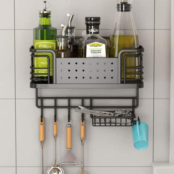 Dracelo Black Stainless Steel Bathroom Adhesive Shower Caddy Shelf with Soap Holder