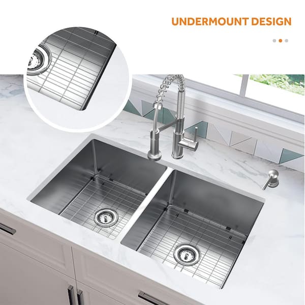 Stylish 29" X 18" Dual-Mount Stainless Steel Kitchen Sink – 18G, 8" Deep Double Bowl, With Bottom Grids & Strainers