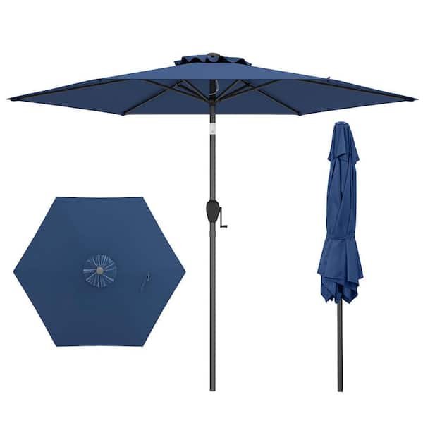 7.5 ft. Steel Market Patio Umbrella with Push Button Tilt in Navy Blue
