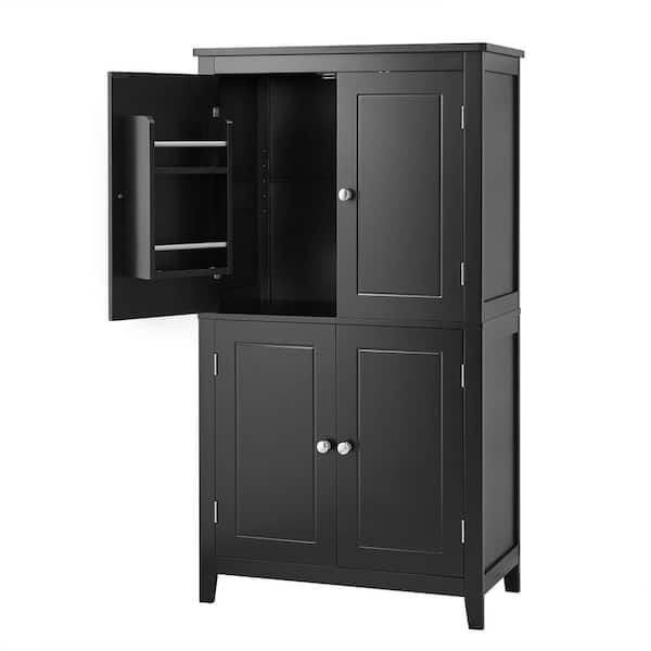 RiverRidge Home Modern 23.6 in. W x 11.8 in. D x 43.3 in. H Black Tall Bathroom Linen Cabinet with 4 Doors, Open Shelves