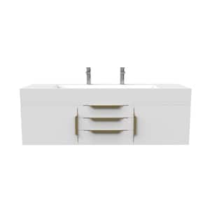 Nile 60 in. W x 19 in. D x 20 in. H Bath Vanity in Matte White with Gold Trim and White Solid Surface Top