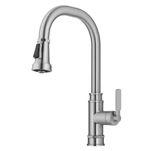 Allyn Transitional Industrial Pull-Down Single Handle Kitchen Faucet in Spot-Free Stainless Steel